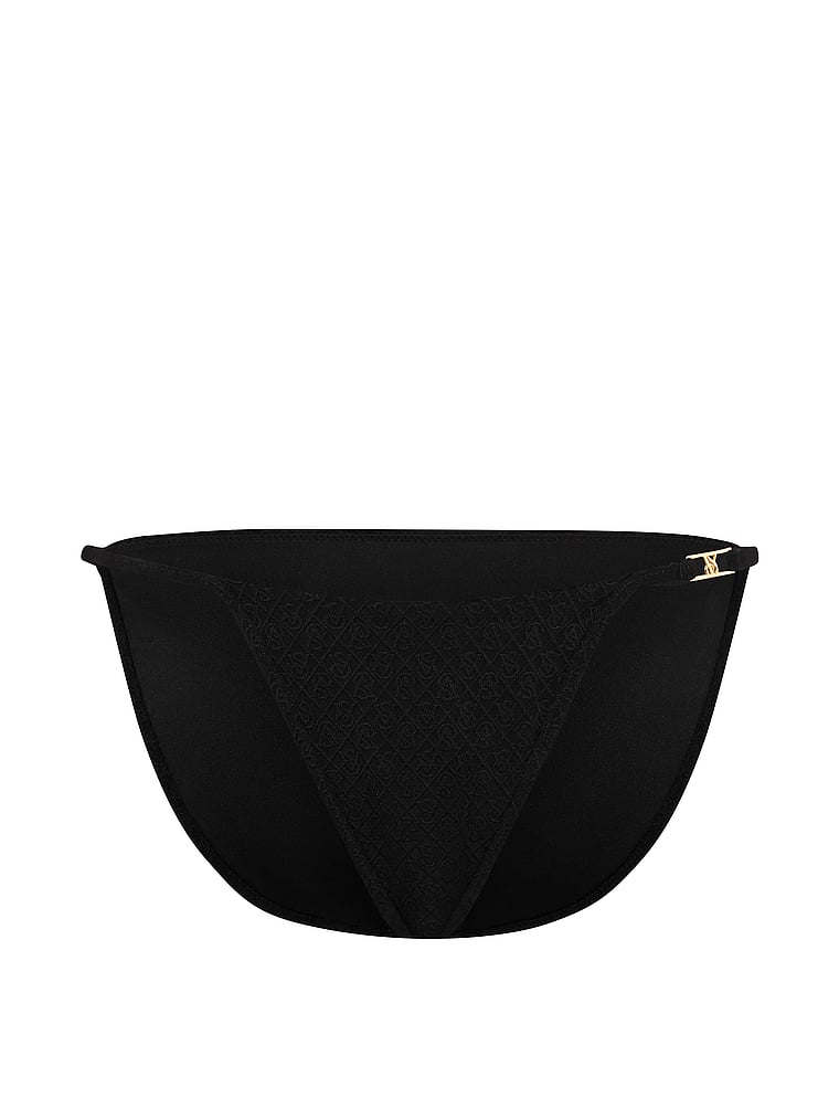 Victoria's Secret, Victoria's Secret Swim Side-Strap Bikini Bottom, Pure Black, offModelFront, 3 of 4