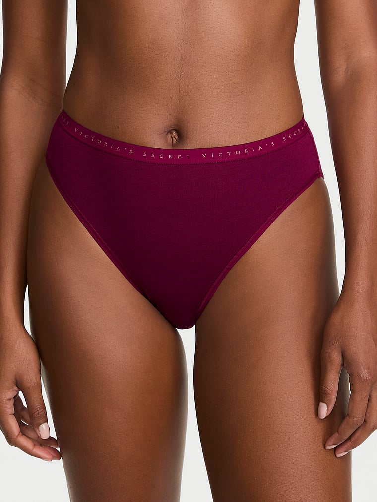 Victoria's Secret, Victoria's Secret Cotton Lace-Trim High-Leg Brief Panty, Fresh Jam, onModelFront, 1 of 3 Tsheca  is 5'9" or 175cm and wears Small