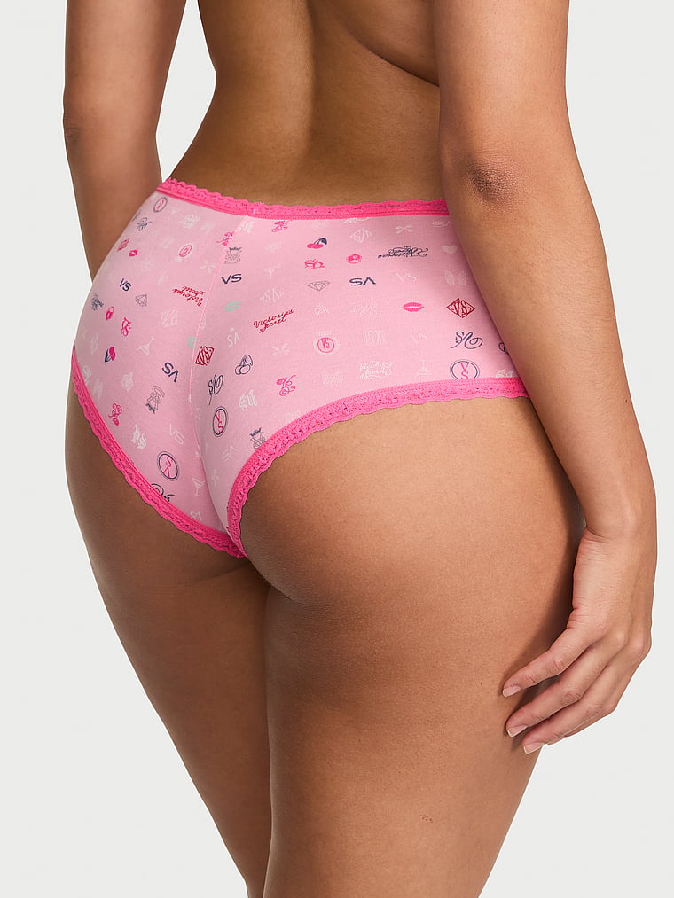 Victoria's Secret, Lace Trim Cotton Lace-Waist Cheeky Panty, Pink Icons, onModelBack, 2 of 3 Breanna is 5'8" or 173cm and wears Large