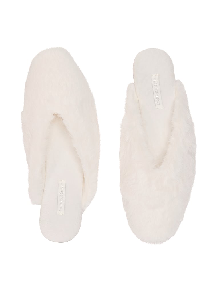 Victoria's Secret, Victoria's Secret Faux Fur Closed-Toe Mule Slippers, Coconut White, onModelFront, 1 of 2