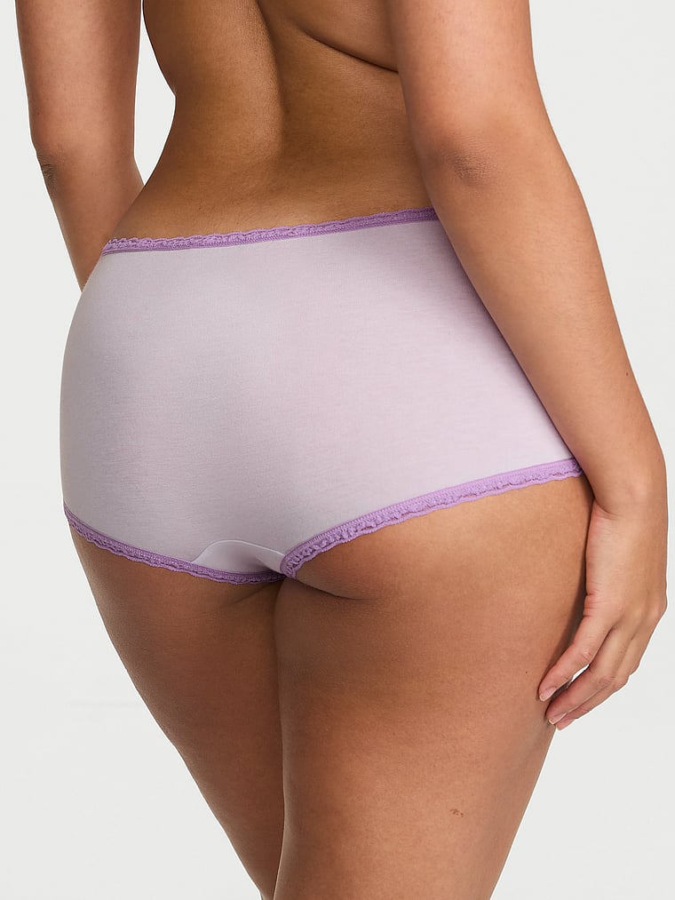 Victoria's Secret, Lace Trim Cotton Lace-Trim Boyshort Panty, Purple, onModelBack, 2 of 3 Breanna is 5'8" or 173cm and wears Large