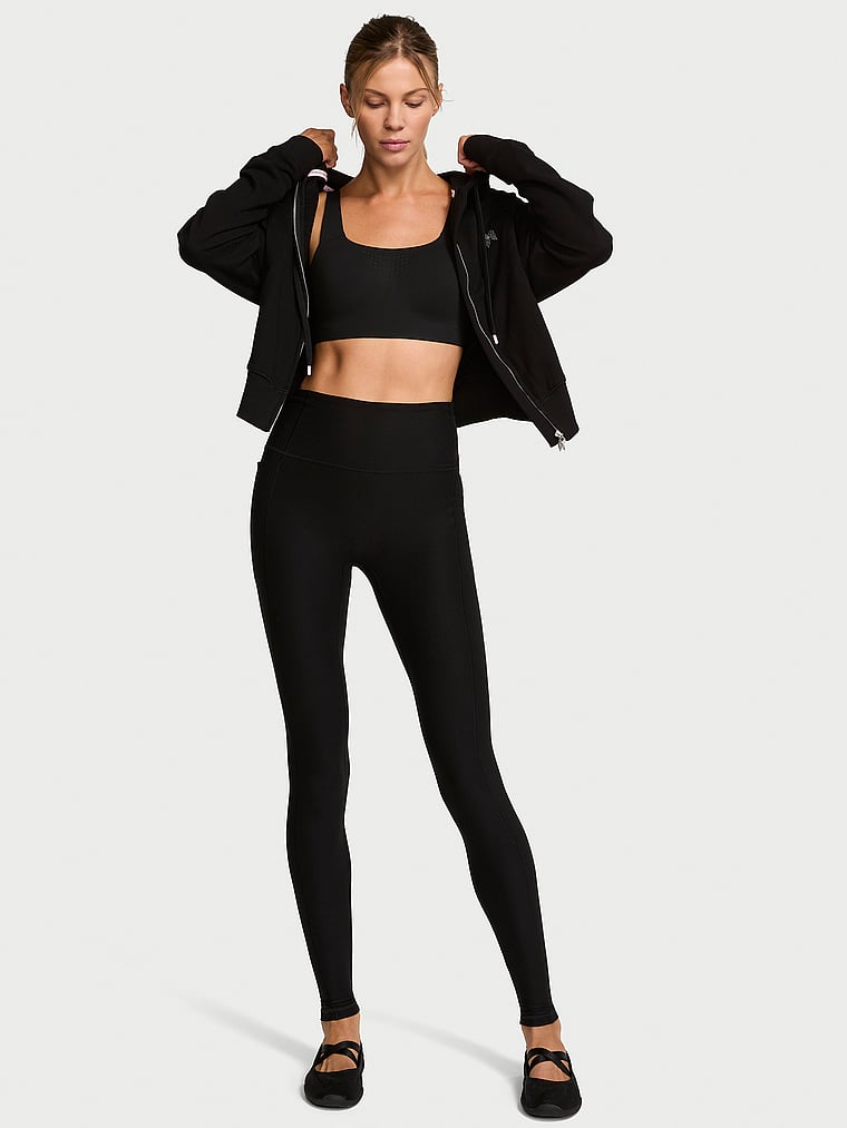 Victoria's Secret, VSX VSX New Essential High-Rise Pocket Legging, Heather Black, onModelFront, 1 of 3 Aga is 5'10" or 178cm and wears Small