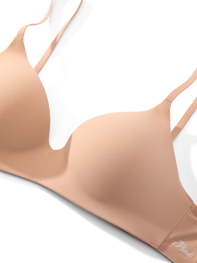 PINK Marshmallow Push-Up Wireless Comfy Bra, Praline, detail, 4 of 5