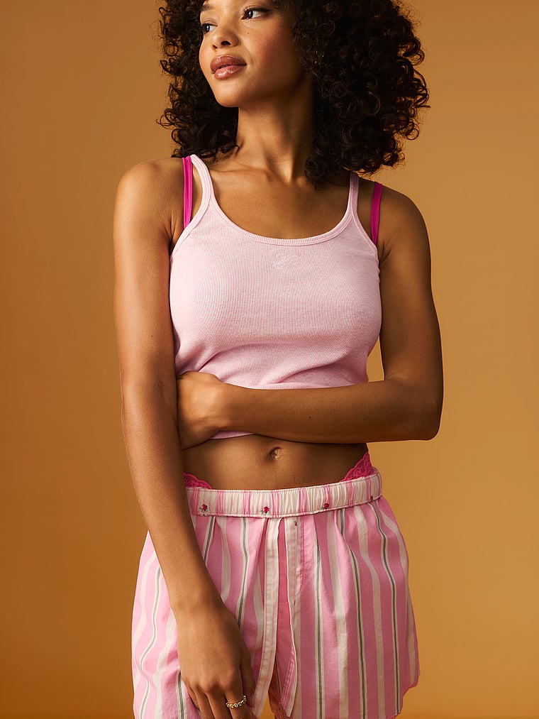 Victoria's Secret, Victoria's Secret Mix & Match Sleep Perfect Ribbed Tank Top, Heather Petal Pink, onModelSide, 3 of 5
