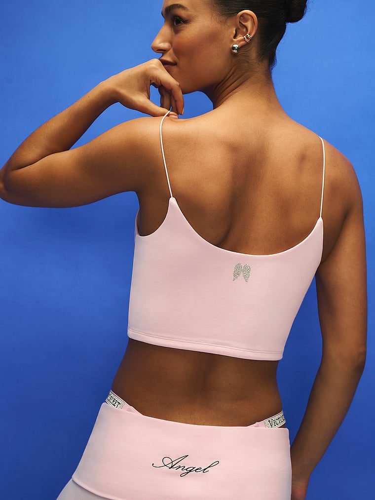 Victoria's Secret, Angel Essentials Cotton Foldover Flare Legging, Angel Pink, onModelSide, 3 of 5
