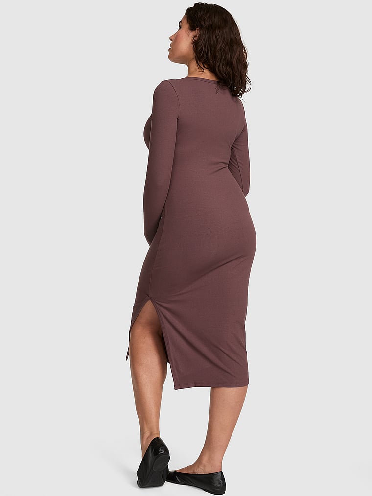 PINK All-Day Soft Rib Long-Sleeve Midi Dress, Coco Crush, onModelBack, 2 of 3