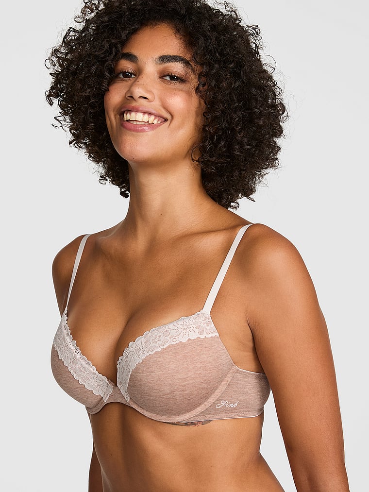 PINK Wear Everywhere™ Super Push-Up Bra, Heather Praline, onModelFront, 1 of 3