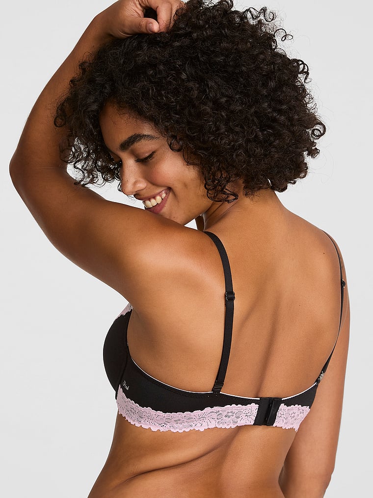 PINK Wear Everywhere™ Push-Up Bra, Black, onModelBack, 2 of 3 Vanessa is 5'10" or 178cm and wears 32B or Small