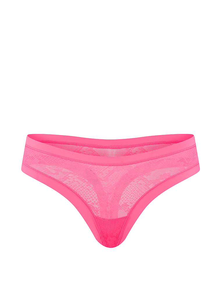 Victoria's Secret, No-Show No-Show Mesh Thong Panty, Bombshell Pink, offModelFront, 3 of 3