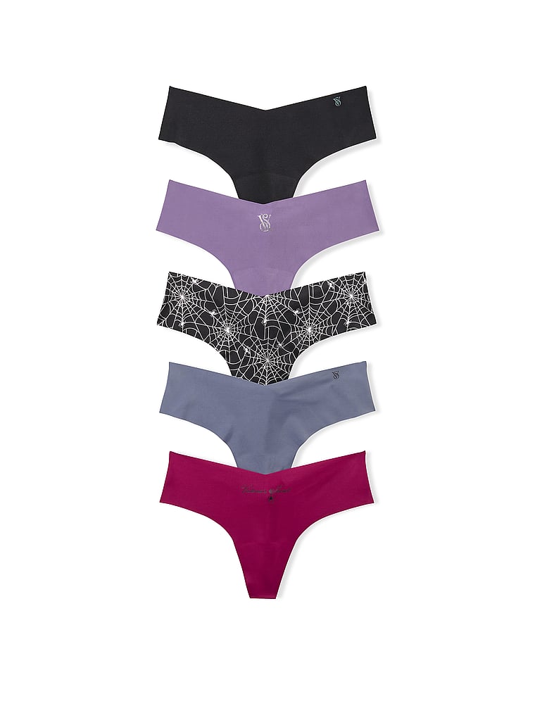 Victoria's Secret, Victoria's Secret 5-Pack No-Show Thong Panties, Multi, offModelFront, 1 of 2