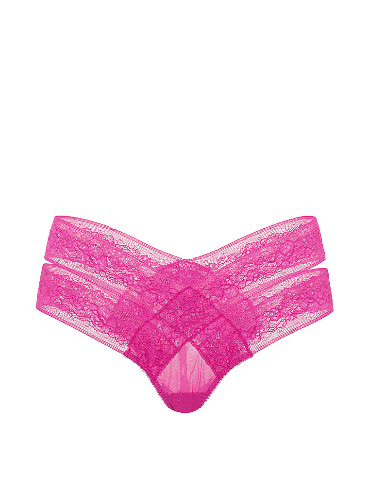Victoria's Secret, Very Sexy Strappy-Back High-Leg Cheeky Panty, Pink Fire, offModelFront, 3 of 3