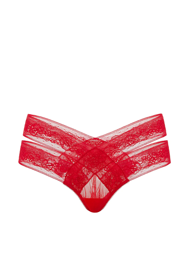 Victoria's Secret, Very Sexy Rose Lace-Trim High-Leg Cheeky Panty, Lipstick, offModelFront, 3 of 3