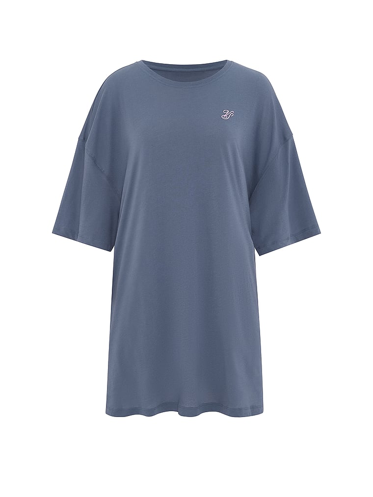 Victoria's Secret, Victoria's Secret 100% Cotton Oversized Sleep Tee, Bluestream, offModelFront, 3 of 3