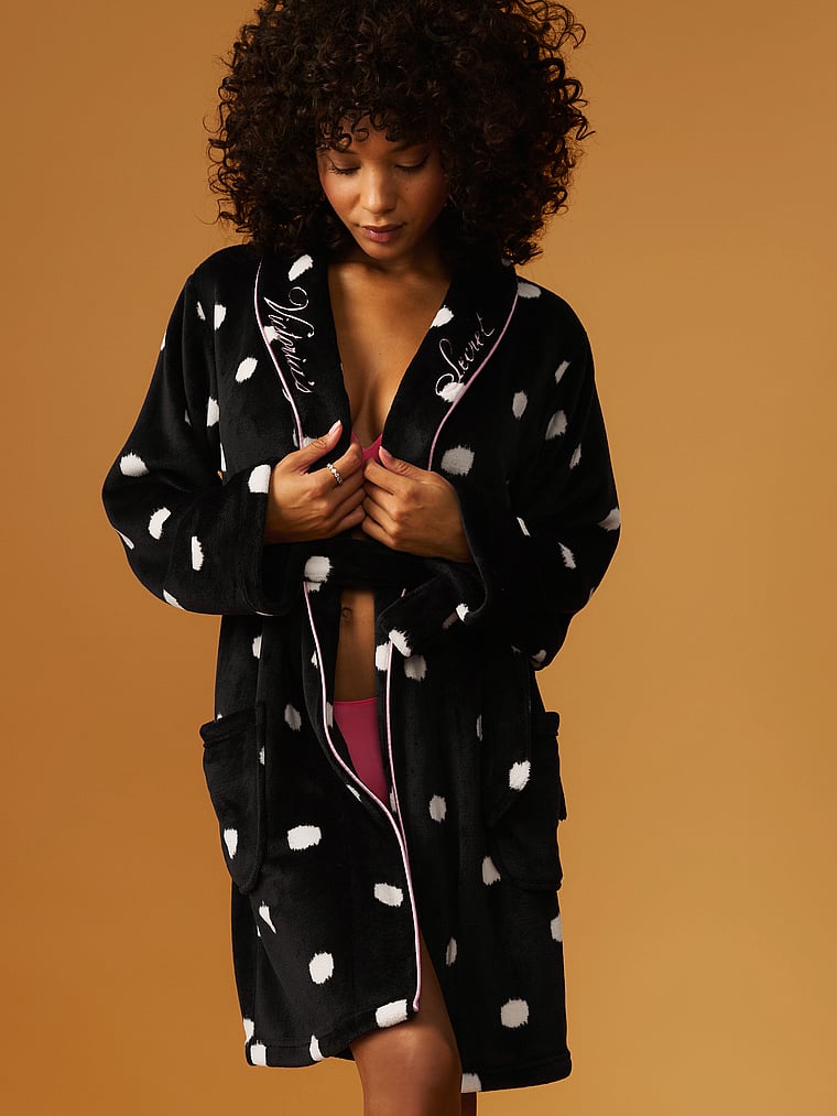 Victoria's Secret, Victoria's Secret Cozy Plush Robe, Polka Dots, onModelSide, 3 of 4