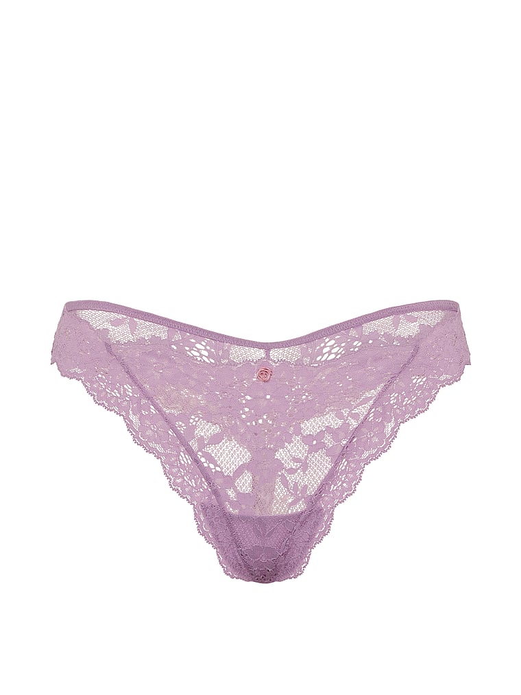 Victoria's Secret, Dream Angels Lace Thong Panty, Alluring Lilac, offModelFront, 4 of 4