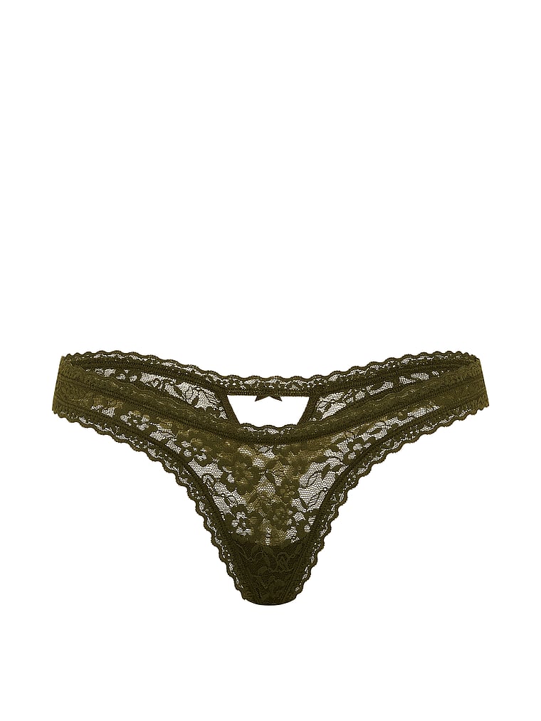 Victoria's Secret, The Lacie Lace Keyhole Ultra-Mini Scoop Thong Panty, Olive, offModelFront, 3 of 3