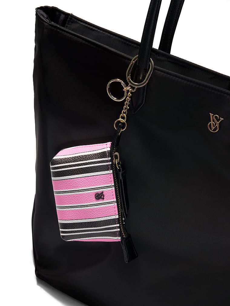 Victoria's Secret, Victoria's Secret Micro Pouch Bag Charm, Pink and Black Stripe, onModelBack, 2 of 2