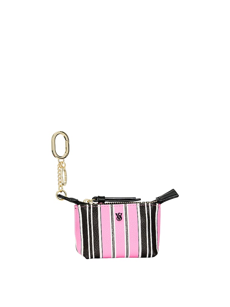 Victoria's Secret, Victoria's Secret Micro Pouch Bag Charm, Pink and Black Stripe, onModelFront, 1 of 2