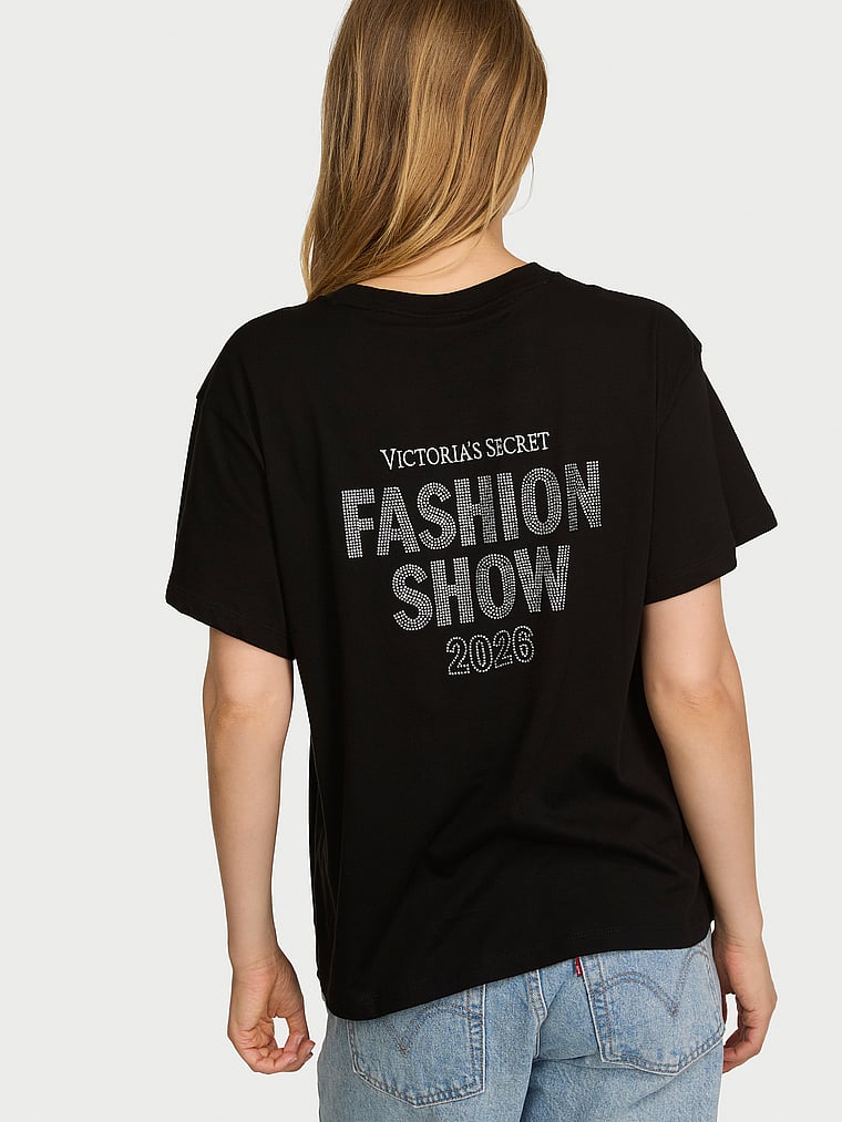Victoria's Secret, Angel Essentials 100% Cotton Oversized Tee, Black W/Graphic, onModelBack, 3 of 4