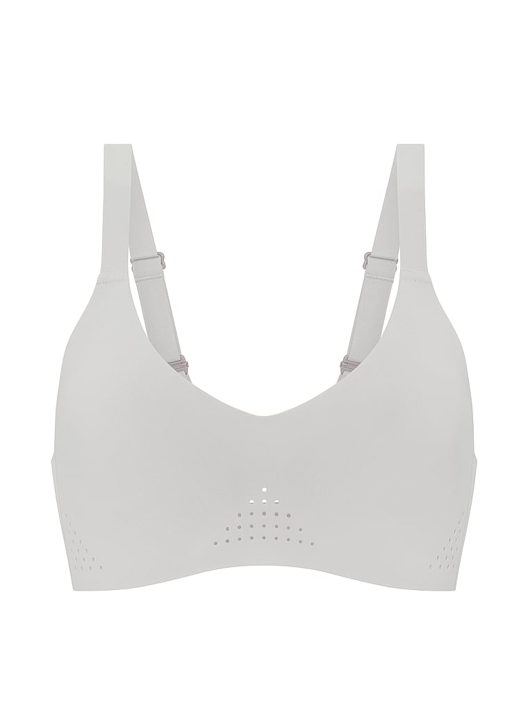 Victoria's Secret, VSX VSX Featherweight™ Medium V-Neck Sports Bra, Glacier Grey, offModelFront, 3 of 3