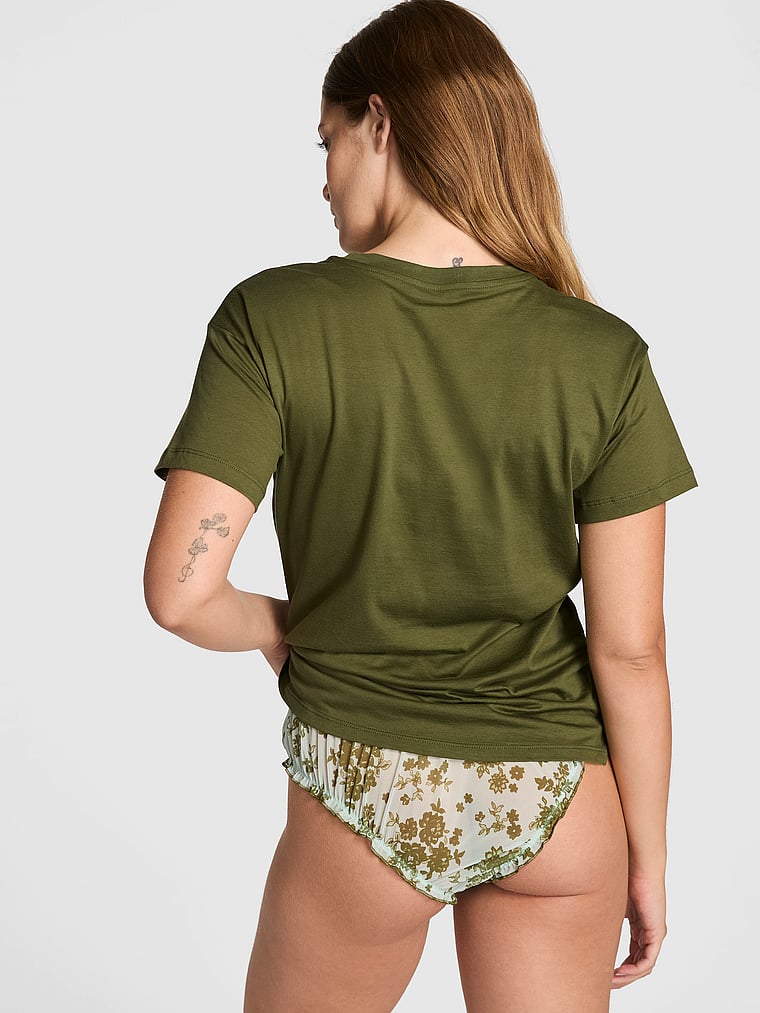 PINK 100% Cotton Light As Air Jersey Pocket Tee, Woodland Green, onModelBack, 2 of 3