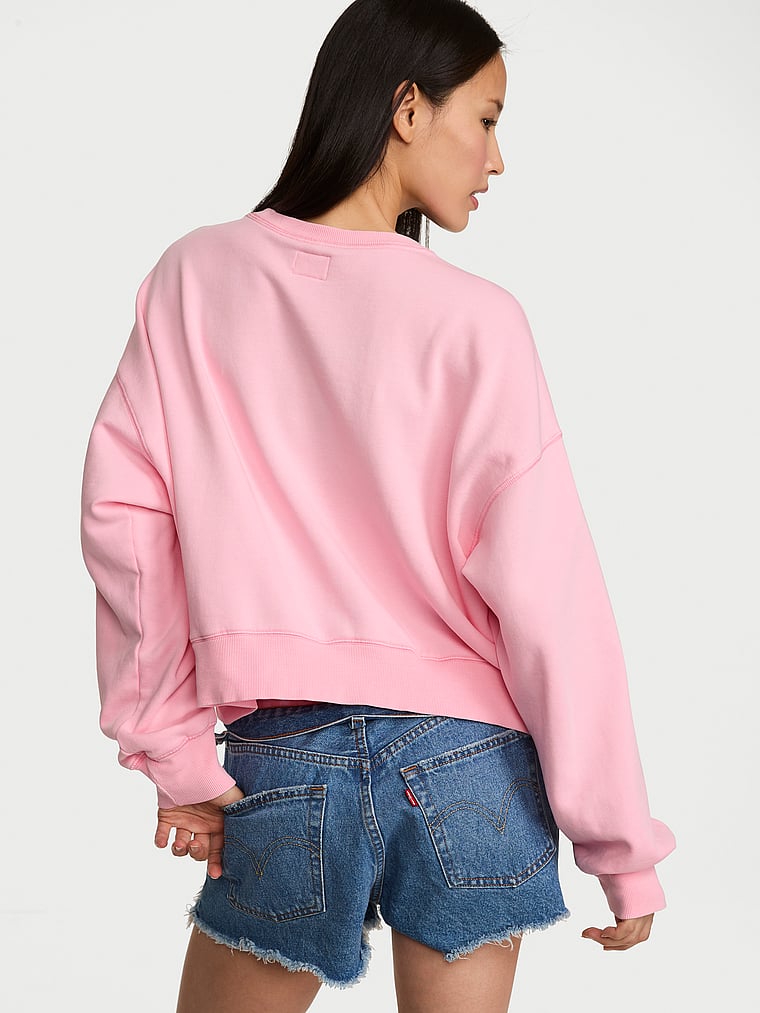 Victoria's Secret, Angel Essentials VSFS '26 Iconic Fleece Crop Crewneck Sweatshirt, Victoria Pink, onModelBack, 3 of 4