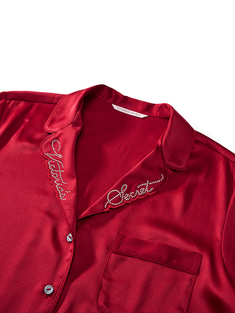 Victoria's Secret, Victoria's Secret Signature Satin Long Pajama Set, Red Lacquer, detail, 4 of 4