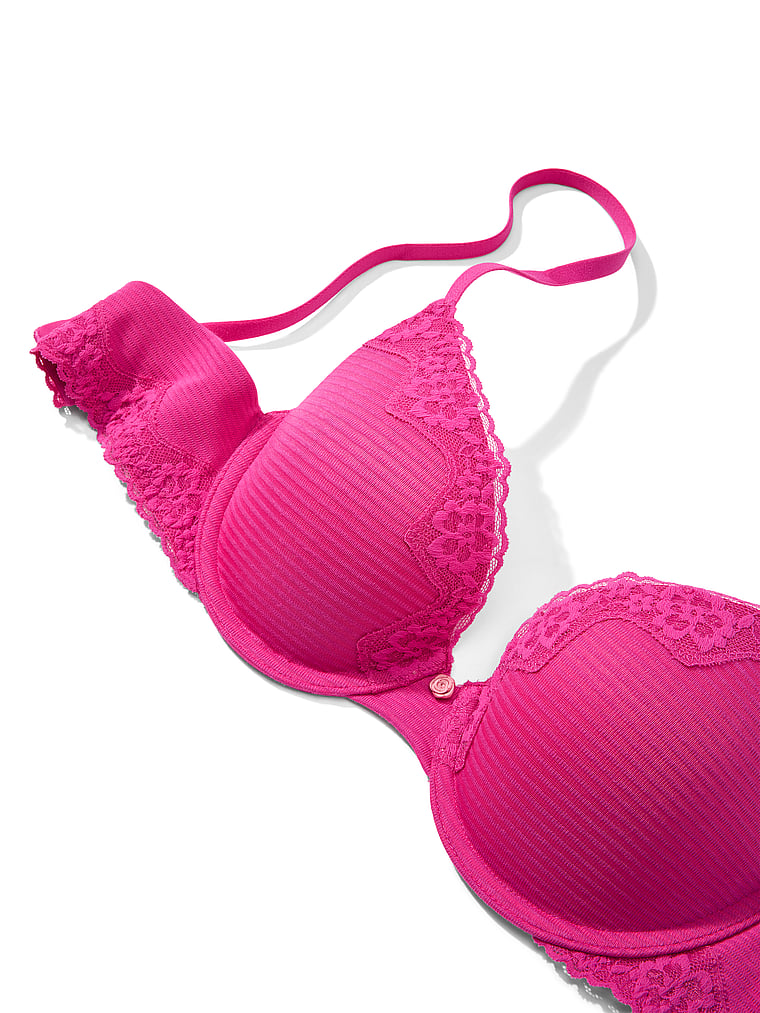 Victoria's Secret, The T-shirt Perfect Shape Smooth Push-Up Bra, Pink Fire, detail, 4 of 4