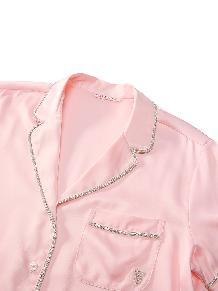 Victoria's Secret, Victoria's Secret Signature Satin Shine Short Pajama Set, Angel Pink, onModelBack, 3 of 5