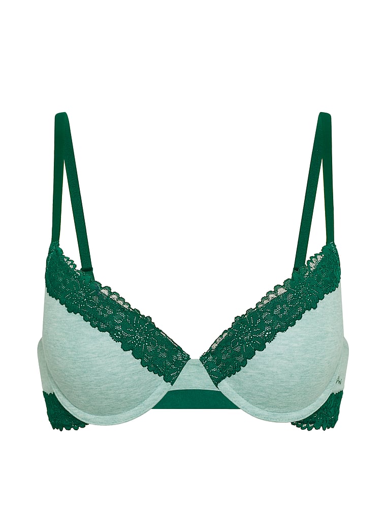 PINK Wear Everywhere™ Push-Up Bra, Heather Soft Sage, offModelFront, 3 of 4