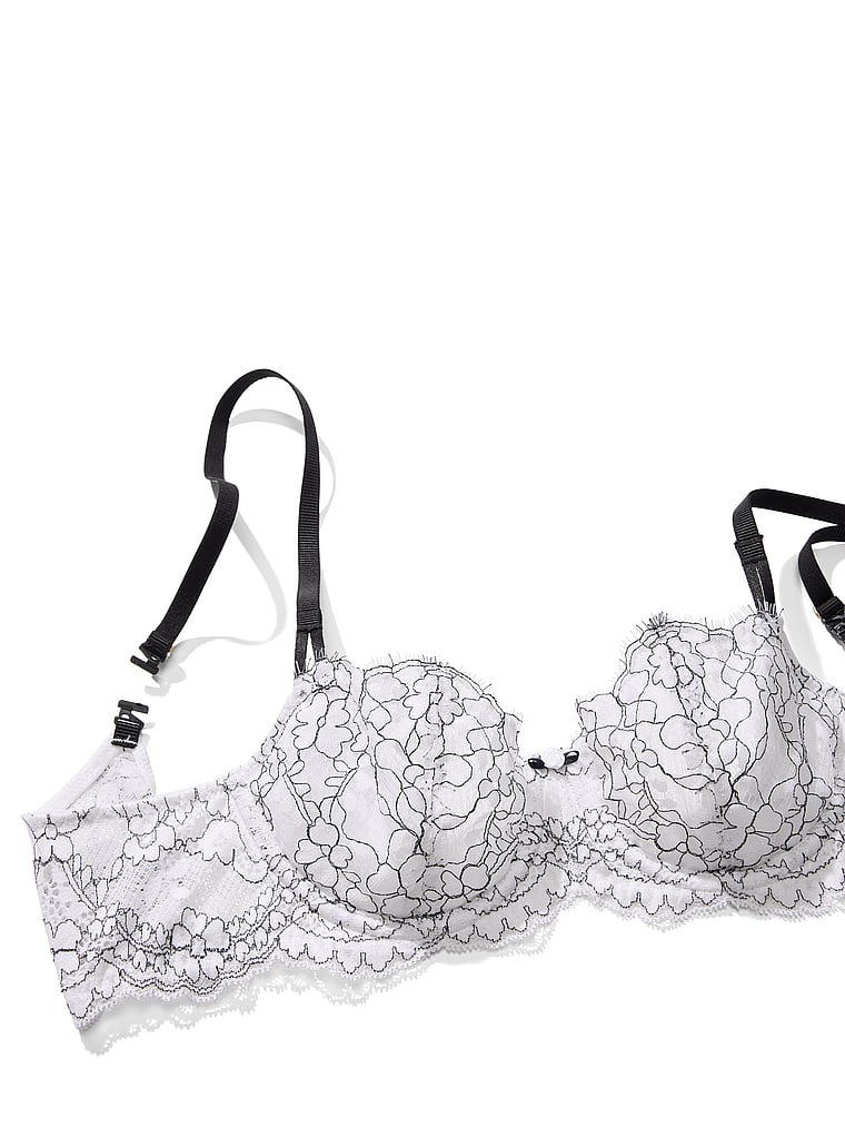 Victoria's Secret, Dream Angels Satin Peekaboo Bow Balconette Bra, VS White & Black, detail, 5 of 5