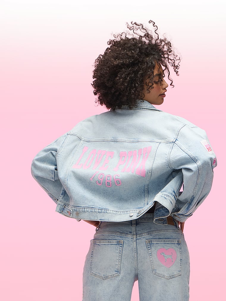 PINK Denim by PINK Boyfriend Trucker Jacket, Light Wash, onModelFront, 1 of 5