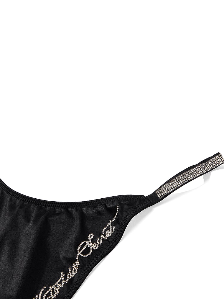 Victoria's Secret, Very Sexy Shine Script Thong Panty, Black, detail, 4 of 4