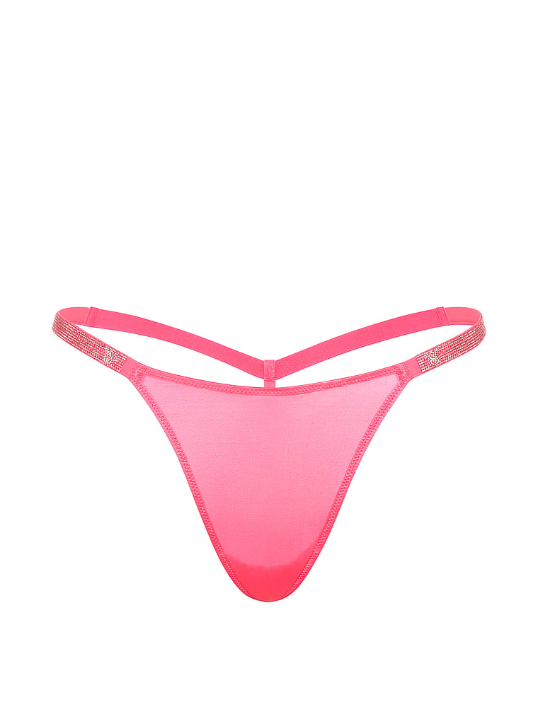 Victoria's Secret, Very Sexy Shine Strap V-String Panty, Bombshell Pink, offModelFront, 4 of 4