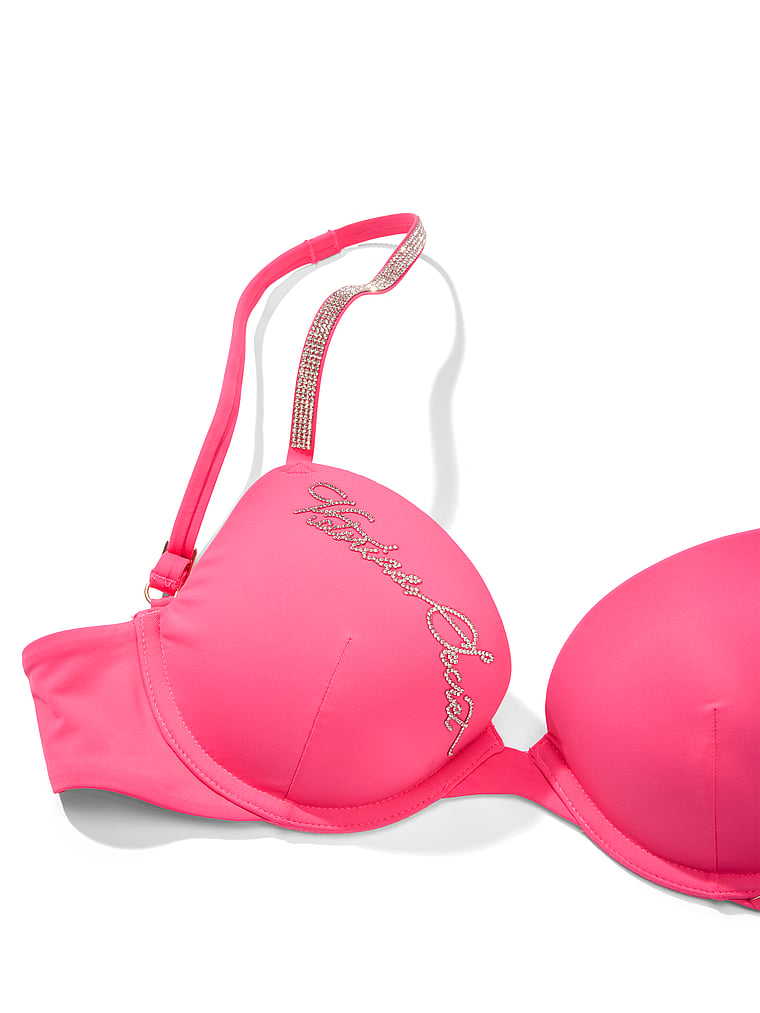 Victoria's Secret, Victoria's Secret Swim Very Sexy Shine Strap Script Push-Up Bikini Top, Bombshell Pink, detail, 5 of 5
