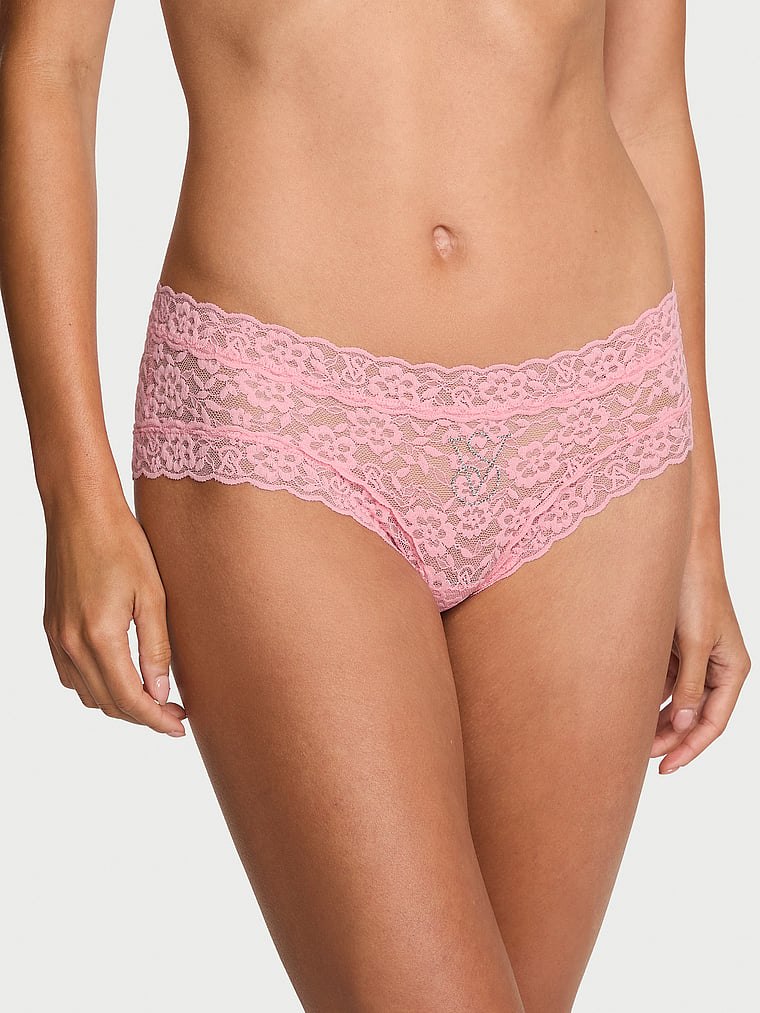 Victoria's Secret, The Lacie Butterfly Mesh Flutter Cheeky Panty, Victoria Pink, onModelFront, 1 of 3 Maia is 5'9" or 175cm and wears Small