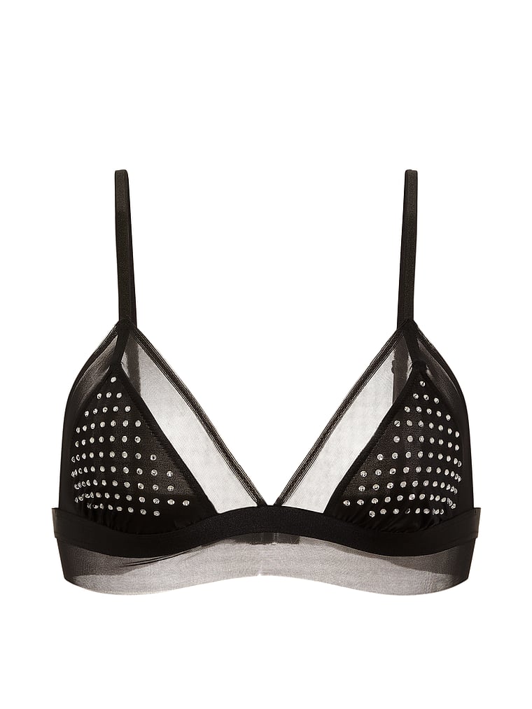 Victoria's Secret, Very Sexy Shine Triangle Bralette, Black, offModelFront, 3 of 3