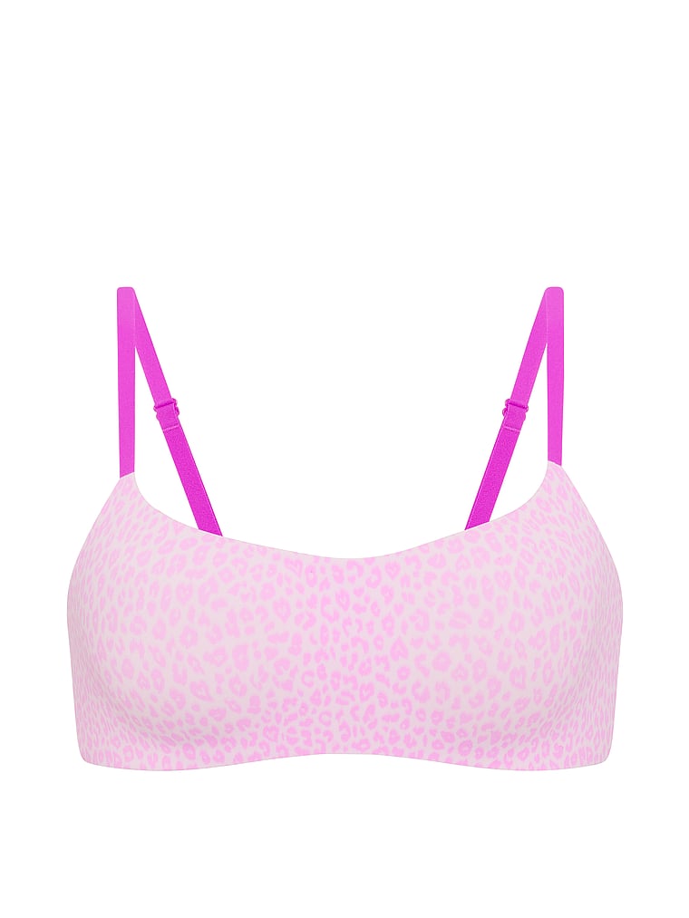 PINK Marshmallow Lightly Lined Wireless Comfy Bra, Pink Tulip Leopard Print, offModelFront, 3 of 3