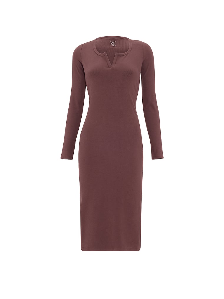 PINK All-Day Soft Rib Long-Sleeve Midi Dress, Coco Crush, offModelFront, 3 of 3