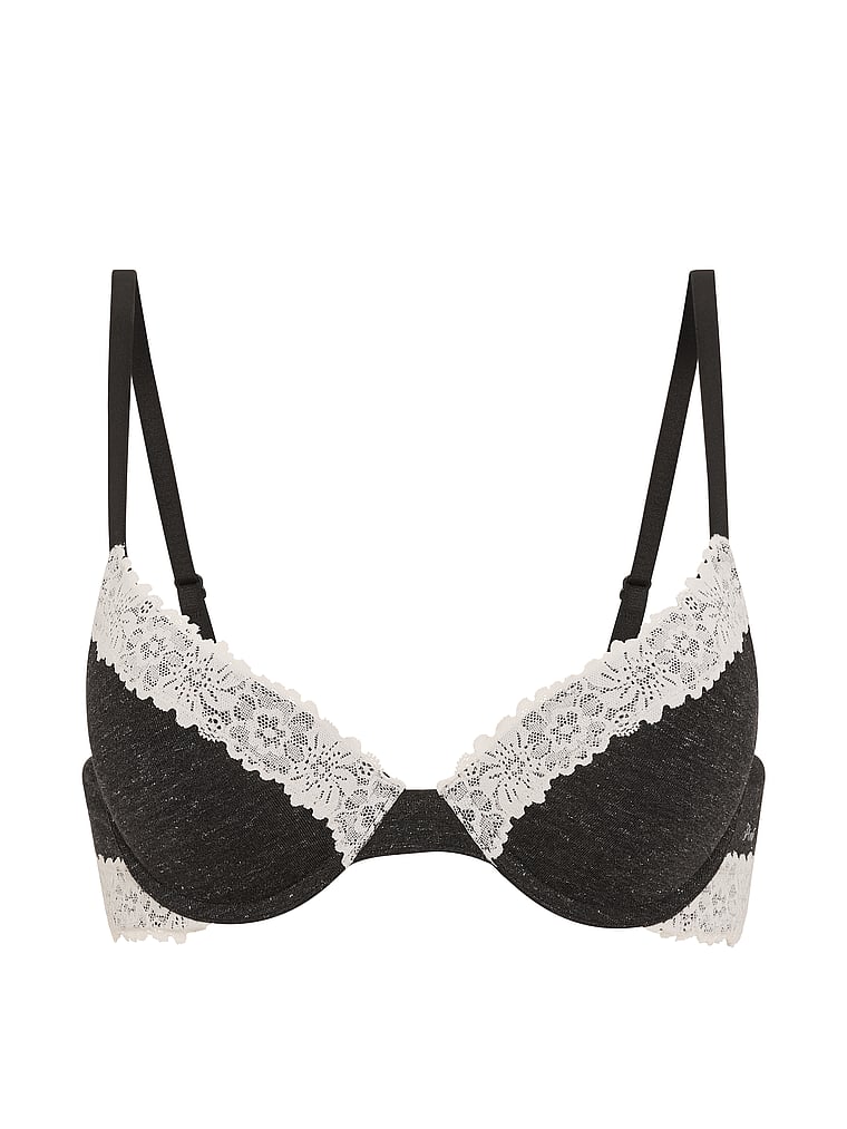 PINK Wear Everywhere™ Push-Up Bra, Heather Charcoal Shine, offModelFront, 4 of 4