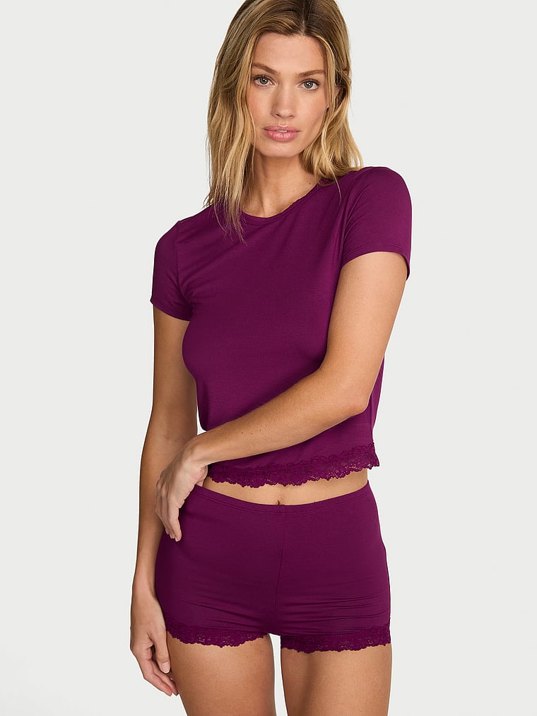 SoSoft™ Modal Lace-Trim Tee & Shortie Set