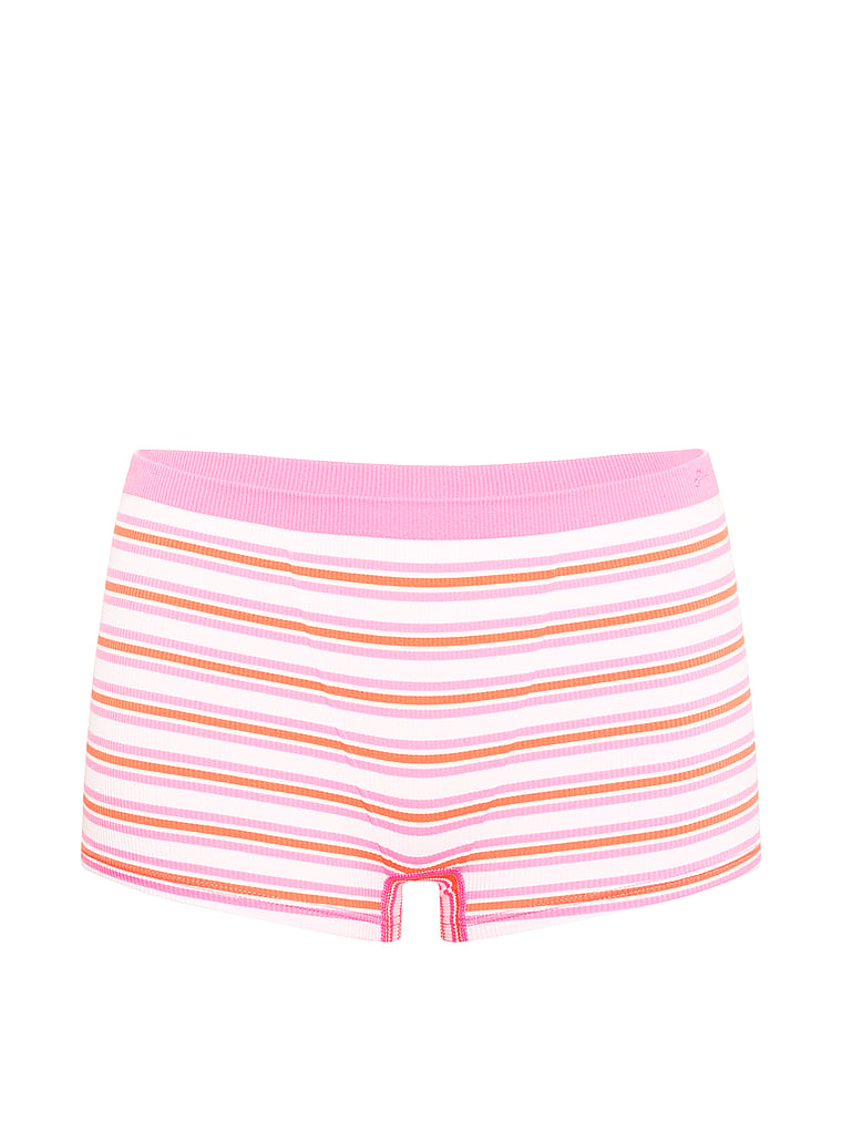 PINK Seamless Boyshort Panty, Pink and Orange Stripe , offModelFront, 3 of 3