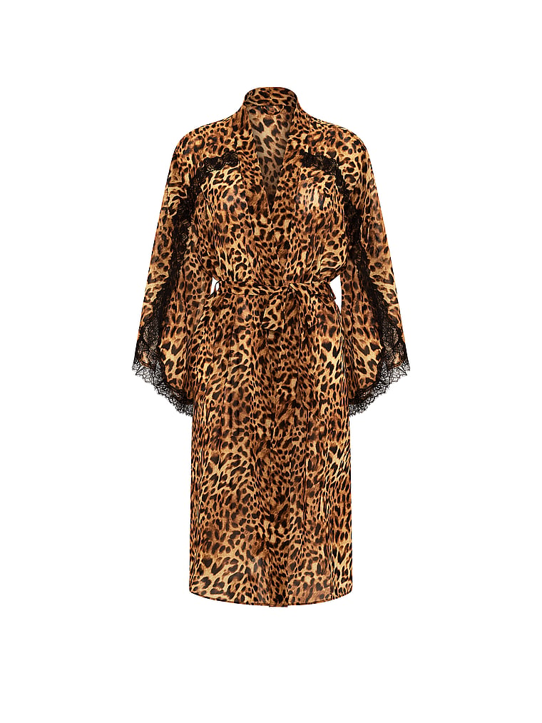 Victoria's Secret, Very Sexy Chiffon & Lace Midi Robe, Leopard, offModelFront, 3 of 3