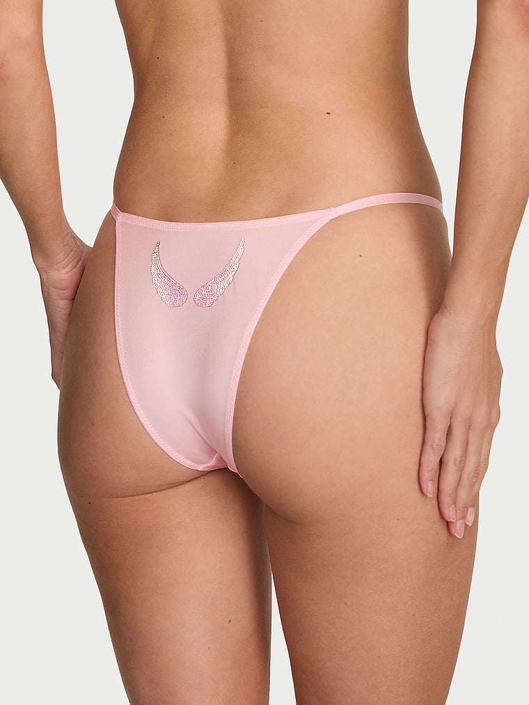 Victoria's Secret, Very Sexy Shine Strap Brazilian Panty, Pretty Blossom, onModelBack, 2 of 5 Maggie is 5'7" or 170cm and wears Small