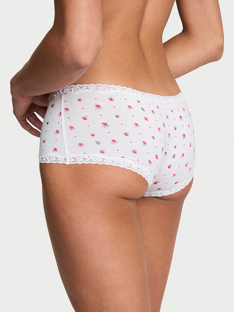 Victoria's Secret, Lace Trim Cotton Lace-Trim Boyshort Panty, Floral, onModelBack, 2 of 3