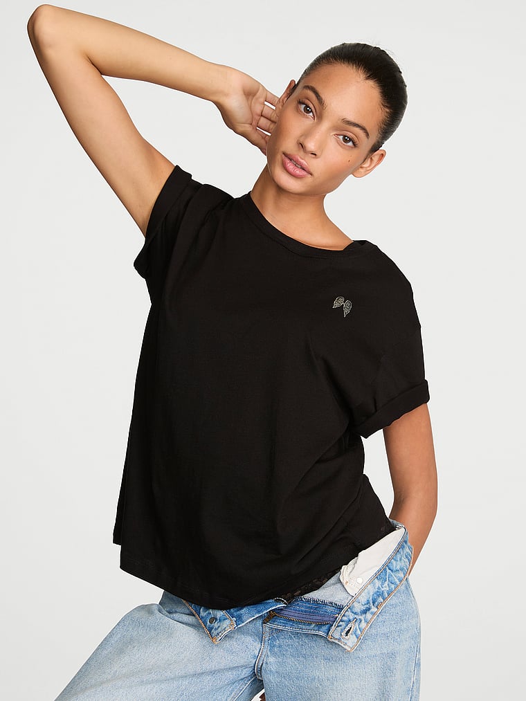 Victoria's Secret, Angel Essentials 100% Cotton Boyfriend Oversized Tee, onModelFront, 1 of 2