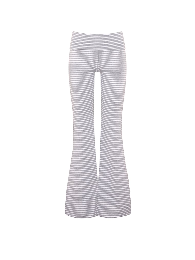 PINK Soft Modal Foldover Super Flare Leggings, Grey Stripes, offModelFront, 3 of 3