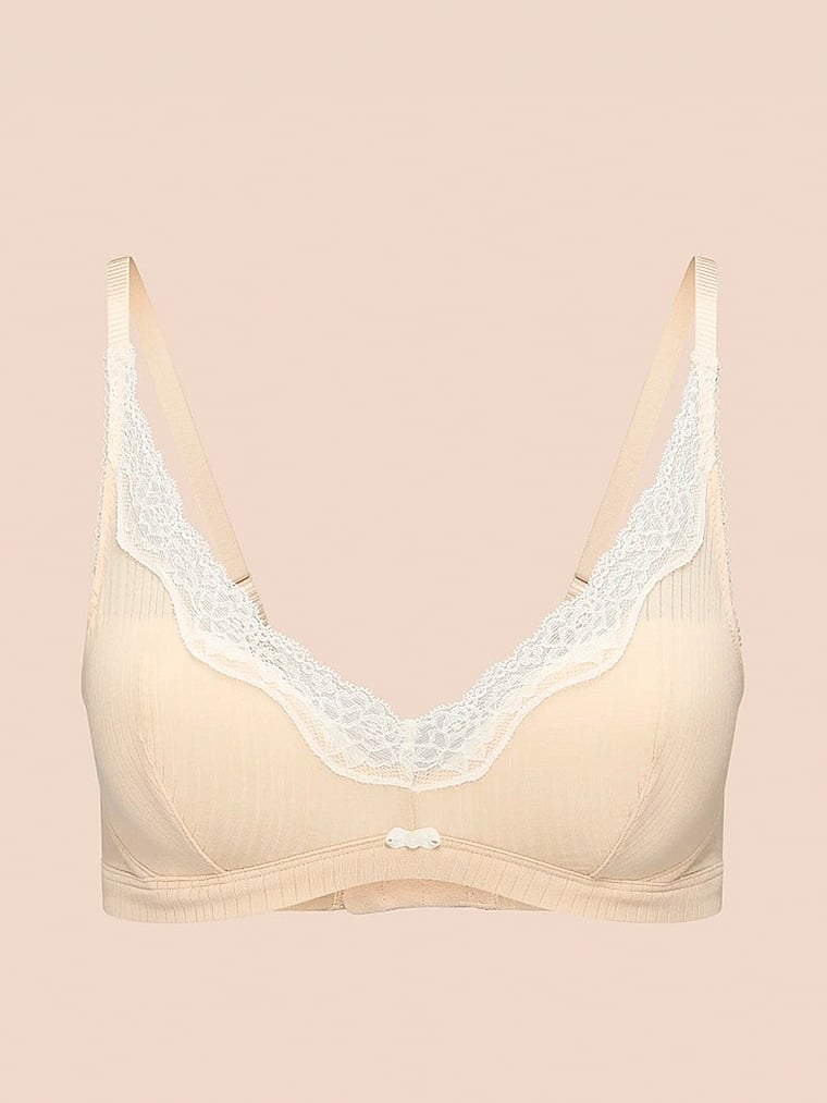 Victoria's Secret, Adore Me Florie Plunge Bra, Ivory Cream, offModelFront, 3 of 3