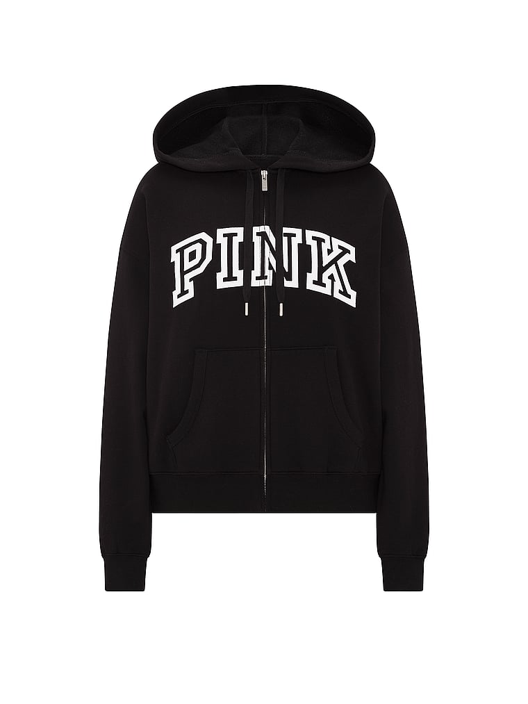 PINK Campus Fleece™ Full-Zip Hoodie, Black, offModelFront, 3 of 3