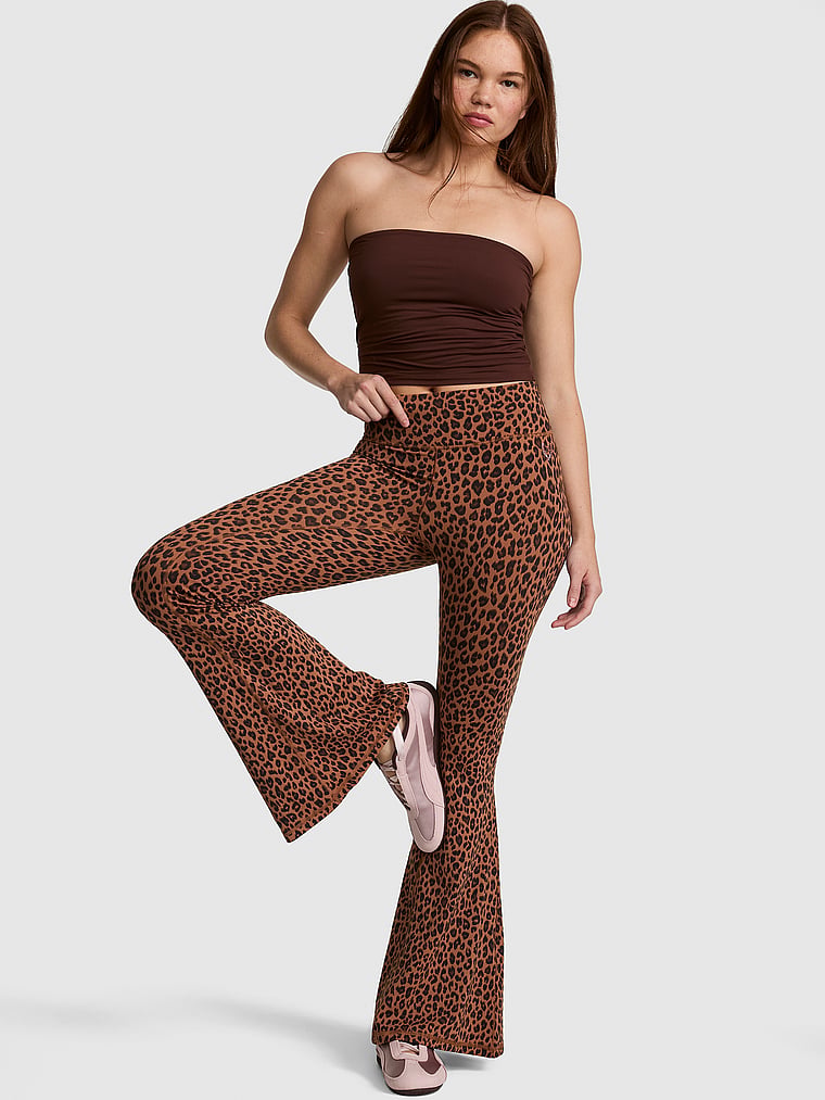 PINK PINK Relay™ Twist-Band Super Flare Leggings, Leopard, onModelFront, 1 of 4